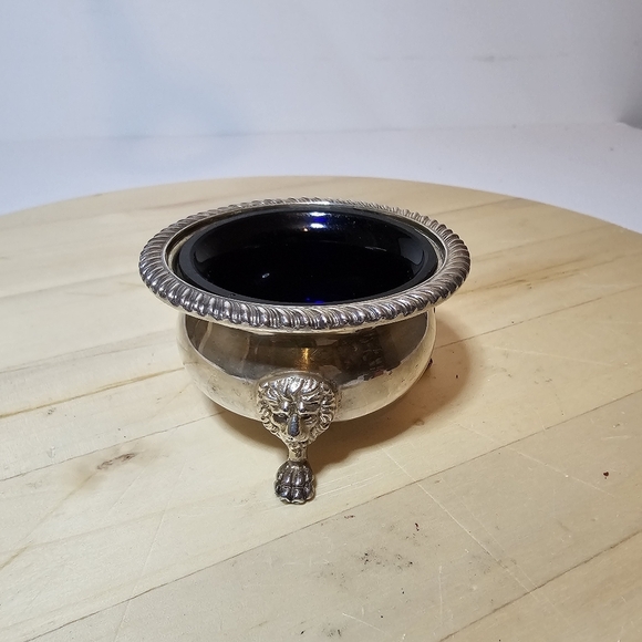 Vintage Ellis Barker Silver Plate Small Bowl With Cobalt Blue Glass Insert Liner - Picture 1 of 13